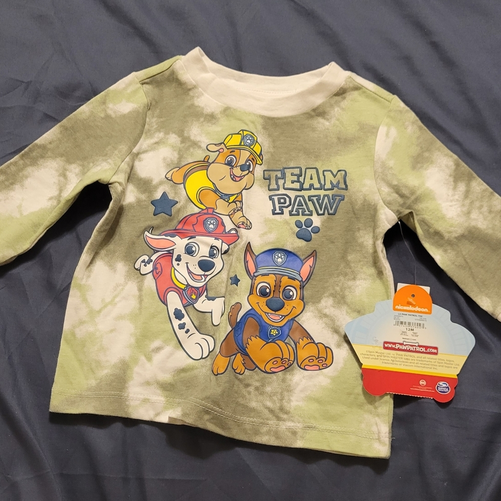 Paw patrol camo tie dye long sleeve 12m shirt NWT